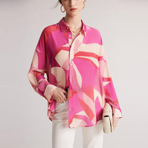 100%桑蚕シルクの高級シルクシャツ（女性用）シルクプリントロゴ入り高品質Tシャツ - Product Image 1