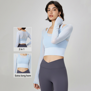 Venta al por Mayor de Tops Cortos Sexys 2 en 1 para Mujer, Malla Transpirable, Acolchados, Lujosos y Elegantes, Camisetas de Manga Larga Estilo Y2K - Product Image 6