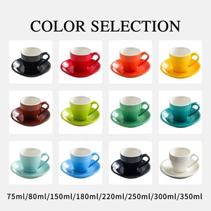 Set di <span class=keywords><strong>Tazze</strong></span> e Piattini in <span class=keywords><strong>Ceramica</strong></span> Colorata Personalizzata per Cappuccino, Caffè, Tè ed Espresso per Hotel e Uffici - Product Image 6