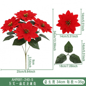 Ramo de Flores Artificiales de Poinsettia, Flores de Seda Rojas, Blancas, Doradas y Plateadas, Decoración Navideña para el Hogar, Accesorios para Bodas - Product Image 3