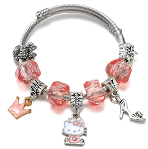 Fen Di Jewelry Adjustable Stainless Steel Cable Charm <strong>Bracelet</strong> <strong>Hello</strong> <strong>Kitty</strong> Gemstone Crystal <strong>Bracelets</strong> - Product Image 4