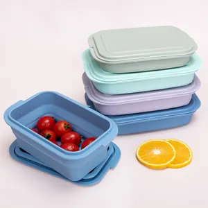 Caixa bentô dobrável de silicone, caixa portátil para almoço, louça de jantar, recipiente de silicone para alimentos