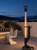 Chauffage de terrasse compact 3,6 kW avec capuchon anti-pluie, roues, effet flamme, haute efficacité, écologique, pour jardin extérieur et cour arrière, à granulés de bois