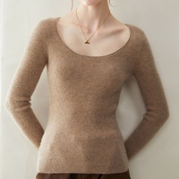 Pull en cachemire pur 100% pour femme, col en U, léger, doux, coupe ajustée, haut de gamme, pour l'automne et l'hiver