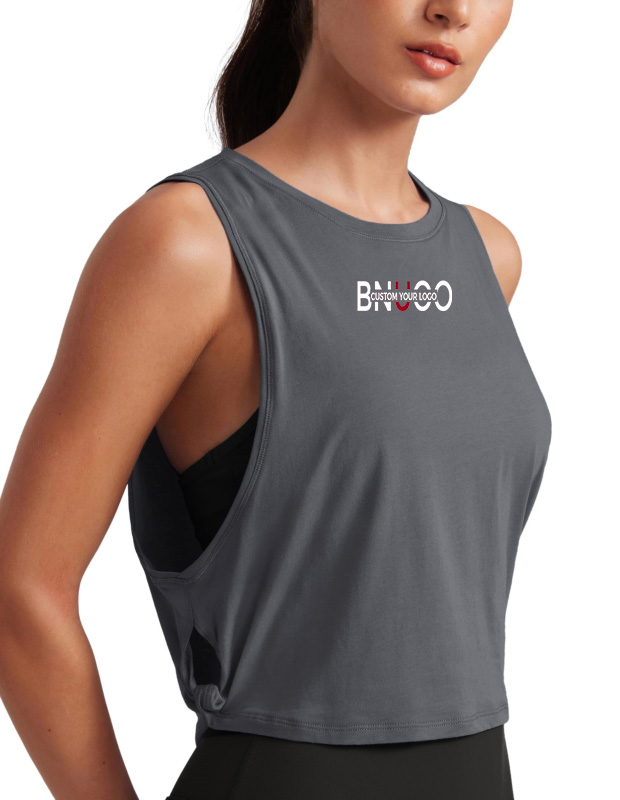 Custom Cotton Spandex Workout Sport Athletic Yoga Running Gym Loose Crop Sleeveless Shirts Large Armhole Tank Tops for Women