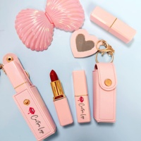 Porte-clés de luxe rose en forme de cœur, miroir de voyage, sacs de rangement en cuir PU pour maquillage et cosmétiques pour femmes, porte-rouge à lèvres