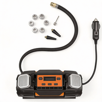 Compresseur d'air robuste 12V à double cylindre avec manomètre numérique, lumière d'urgence LED, gonflage rapide, certifié CE, pour pneus, noir