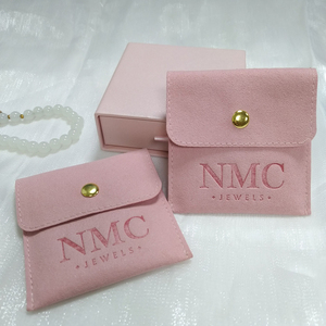 Bolsa de Joyería de Gamuza Rosa con Logotipo Grabado, con Caja y Almohadilla Interior, Bolsas de Joyería de Microfibra de Gamuza - Product Image 2