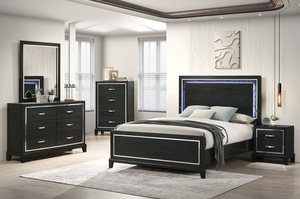 Modern Style <b>Queen</b> <b>Size</b> <b>Bed</b> Built in LED Lights Medium Density Black Finish Bedroom Furniture - Product Image 6