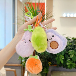 Sevimli Avokado Kiraz Patlıcan Peluş Anahtarlık Charm Yumuşak Tüylü Dolgulu Oyuncak Meyve Çantası Süsü Kaybolmaya Karşı Örgülü İp ile - Product Image 4