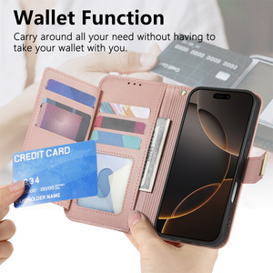 Custodia a tracolla multifunzione in pelle goffrata <span class=keywords><strong>con</strong></span> cerniera e slot per carte per <span class=keywords><strong>iPhone</strong></span> 18 17 16 15 14 13 12 <span class=keywords><strong>11</strong></span> Pro Max - Product Image 4