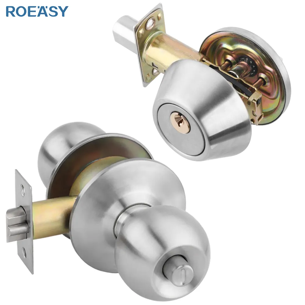 Bouton Roeasy Poignée de serrure de porte pour portes intérieures Poignées de chambre American Duty Bouton cylindrique et pêne dormant Combo Serrure de porte