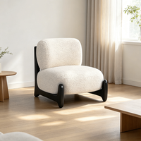 Fauteuil lounge Tenghang Sherpa, style moderne minimaliste, canapé individuel avec structure en bois pour salon et chambre, style crème, sans accoudoirs, idéal pour la détente
