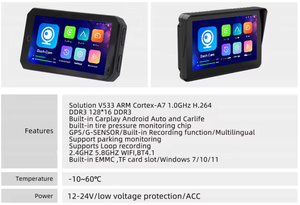 Écran d'affichage GPS de navigation pour moto portable 5 pouces IPX7 étanche, Carplay, écran pour moto, moniteur, double caméra, <span class=keywords><strong>enregistreur</strong></span> de conduite - Product Image 5