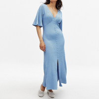 Service d'échantillons de créateur de marque OEM – Robe longue de luxe pour femme, col en V, dentelle et mousseline, écologique, élégante, tenue décontractée