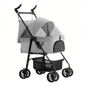 Poussette pliable à 4 roues pour animaux de compagnie avec doublure amovible, panier de rangement et chariot de jogging de voyage pour les soins des chiens et chats, 1 pièce - Product Image 1