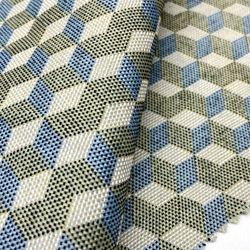 Customized color green 3D cube pattern 66% polyester 34% cotton woven jacquard fabric for jackets