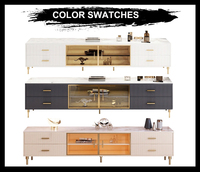 Meuble de salon en verre et marbre, armoire tv avec porte de rangement, design moderne, 1 pièce