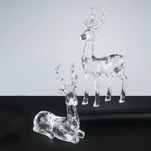 Enfeites de cristal de alce e flor de vidro transparente de alta qualidade personalizados para decoração de Natal e casamento presente artesanal