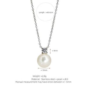 Collier pendentif en or inaltérable avec chaîne, en acier inoxydable fin plaqué or 18 carats, perle d'eau douce, luxe pour femme - Product Image 6