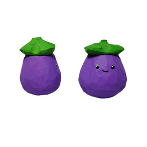 Porte-clés artisanal en bois sculpté en forme d'aubergine, pendentif dessin animé en bois de tilleul, accessoire de voiture, cadeau pour amis - Product Image 5