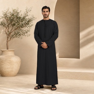 Thobe musulman arabe pour homme, à manches longues, col rond, avec pompons, Jubbah, vêtement islamique, Kaftan décontracté, Robe du Moyen-Orient, <span class=keywords><strong>Dishdasha</strong></span> - Product Image 5