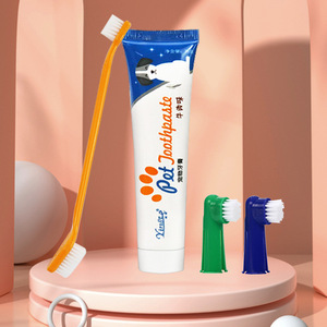 Ensemble de brosses à dents pour animaux de compagnie, 4 pièces, dentifrice pour chiens et chats, saveur de bœuf et de vanille, kit de nettoyage - Product Image 1