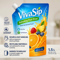 Pochettes personnalisées en plastique de qualité alimentaire pour boissons liquides, idéales pour l'emballage de jus et de boissons énergisantes, avec bouchon anti-fuite et bec verseur.