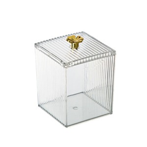 Caja de almacenamiento de cosméticos de acrílico transparente con tapa de 350ml para almohadillas de maquillaje, lápices labiales, organizador de escritorio, contenedor transparente - Product Image 2