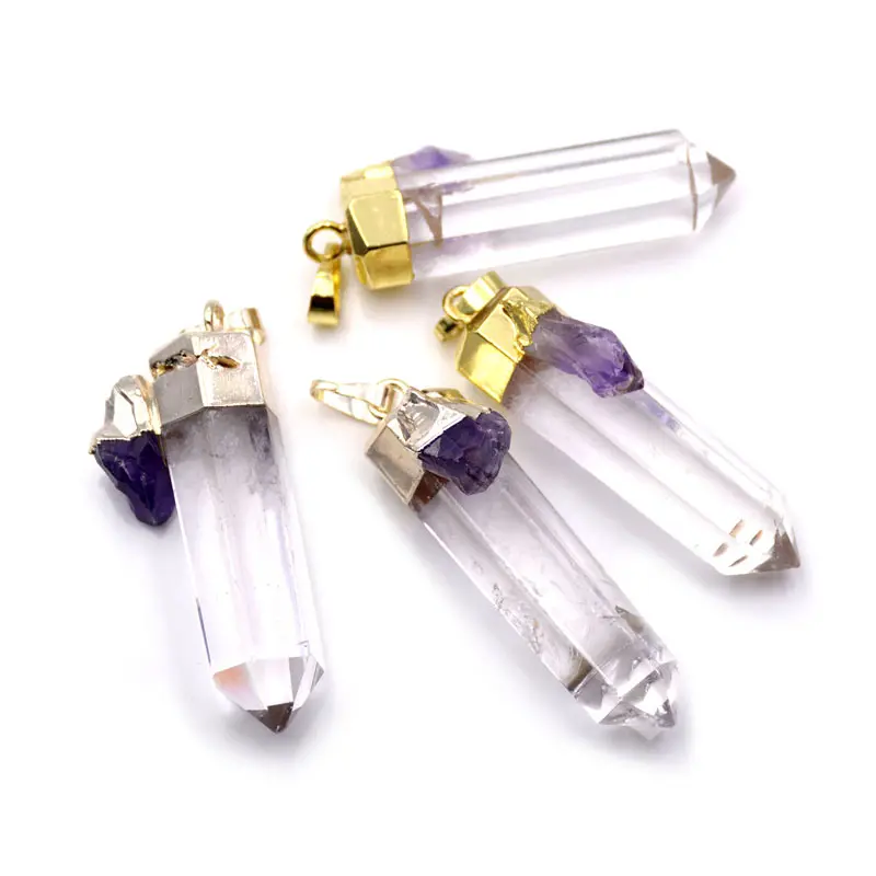 Natural Raw Amethyst gemstone Druzy Geode Pendant White Crystal Purple Charm Necklace Clear Quartz Pendant Wholesale Men Jewelry