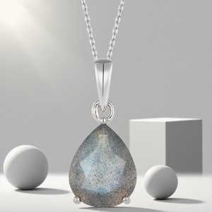 अच्छे गहने 925 स्टर्लिंग चांदी के नेकलेस प्राकृतिक लैब्राडोराइट मटर के आकार की महिलाओं के पेलेंट हार अनुकूलित - Product Image 5