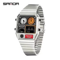 SANDA 3192 Modische Dual-Display Weckeruhr Elektronische Uhr für Studenten Sportuhr Wasserdicht Temperaturmessung Dreifach-Zeitanzeige