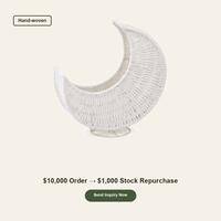 Panier lune blanche tressé à la main, organisateur de bureau en osier, rangement, décoration maison et bureau, vente en gros OEM, panier lune croissante