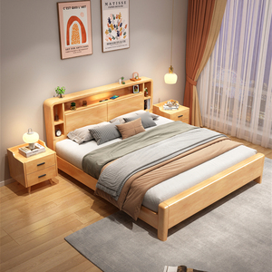 Nordic Modern 1.8M Volledig Massief Houten Bed Zacht En Sterk Voor Thuis Slaapkamer Bruiloft Met Duurzame Opslag Vertrouwen Harde Verlichting