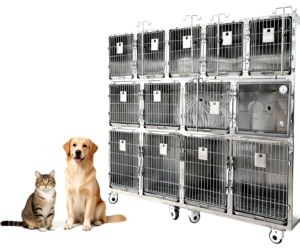 Cage modulaire moderne en acier inoxydable pour animaux de compagnie - Grade médical, 3 tailles, portes respirantes verrouillables avec fermeture à bouton pour usage clinique - Product Image 1