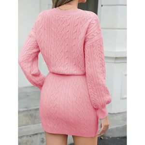 Robe pull pour femme, col rond, tricot torsadé, coupe ample, mini-robe asymétrique, taille élastique, respirante, pour l'automne - Product Image 5