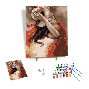 DIY Painting by Numbers Portrait Girl in Red Dress Art Hand-painted Adult Paint by Numbers Set