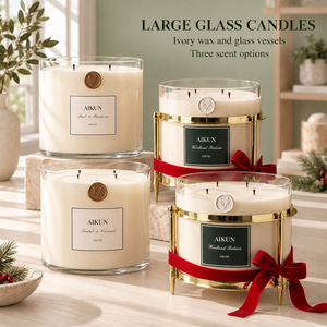 Bougie parfumée en verre surdimensionnée à plusieurs mèches, parfum personnalisé Aikun Wholesale, avec cire ivoire, pour collections de parfums d'intérieur de luxe - Product Image 1