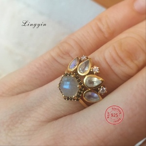 Handmade Quartz Vintage Female Wedding <strong>Rings</strong> Silver 925 Women Diamond Hexagon Natural <strong>Labradorite</strong> <strong>Ring</strong> - Product Image 6