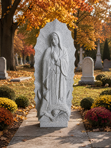 Sculptured Mary <b>Statue</b> Traditional European Style Cemetery Monument Gray Stone Carved <b>Religious</b> Figure - Product Image 4