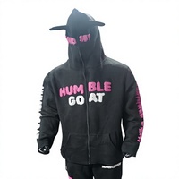 Humble Goat Doudoune légère matelassée vintage à capuche en polaire Noir Rose Streetwear Unisexe Automne Coupe classique Manches longues