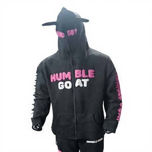 Humble Goat Lightweight Filled Vintage Hooded Fleece Puffer <b>Jacket</b> <b>Black</b> Pink Streetwear Unisex Autumn Regular Fit Full Sleeve - Product Image 1