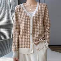 Damen Winter Stilvoller Vintage Lässiger Bequemer Warmer Weicher Knitterfreier Einfarbiger Gestrickter 100% Wolle V-Ausschnitt Vollständiger Cardigan