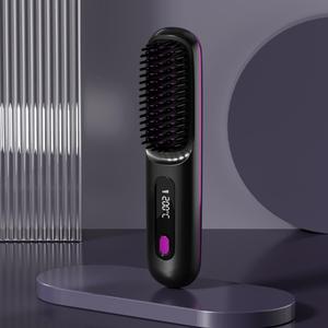 0728 Cordless Rechargeable Hair Brush Portable 3000mah Fast <b>Heated</b> Mini Straightener Hot Comb Display - Product Image 2