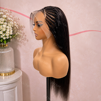 Perruques tressées sans colle en gros, en cheveux humains vierges naturels bruts, avec dentelle frontale transparente HD 360, perruques tressées complètes en dentelle pour femmes noires