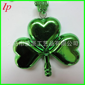 Green Shamrock <b>Beaded</b> Necklace <b>Plastic</b> Party Pendant LPP3020 Unisex Costume Accessory - Product Image 2