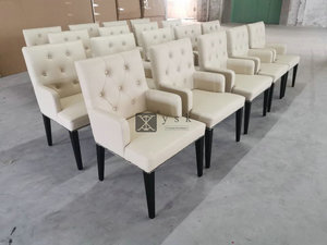 <strong>Mahogany</strong> Wood Legs Commercial US Low Tax <strong>Dining</strong> <strong>Chairs</strong> With Armrest and Beige Linen Fabric Upholstered DC-155 - Product Image 5