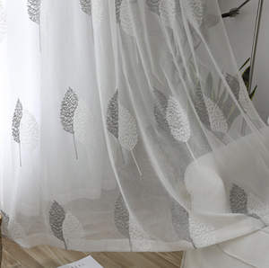 Rideaux en voile blanc brodé <span class=keywords><strong>à</strong></span> motif de feuilles florales modernes Revêtements de <span class=keywords><strong>fenêtre</strong></span> hauts pour salon chambre café corde - Product Image 4