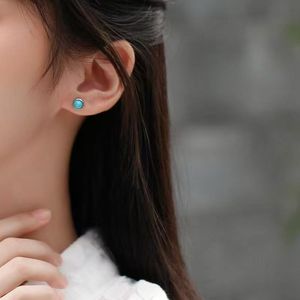 Stud <b>Earrings</b> <b>Red</b> Lake Blue Bezel Setting Geometric Ball Shape Unisex Couple Style Gift Fashionable New Design - Product Image 4
