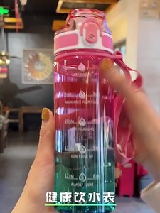 Bouteille d'eau en plastique de <span class=keywords><strong>sport</strong></span> de couleur dégradée 1L portable transparente en gros avec couvercle escamotable et échelle - Product Image 4